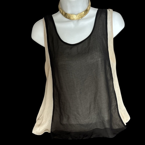 Black and Cream Sheer Sleeveless Top - Picture 1 of 9